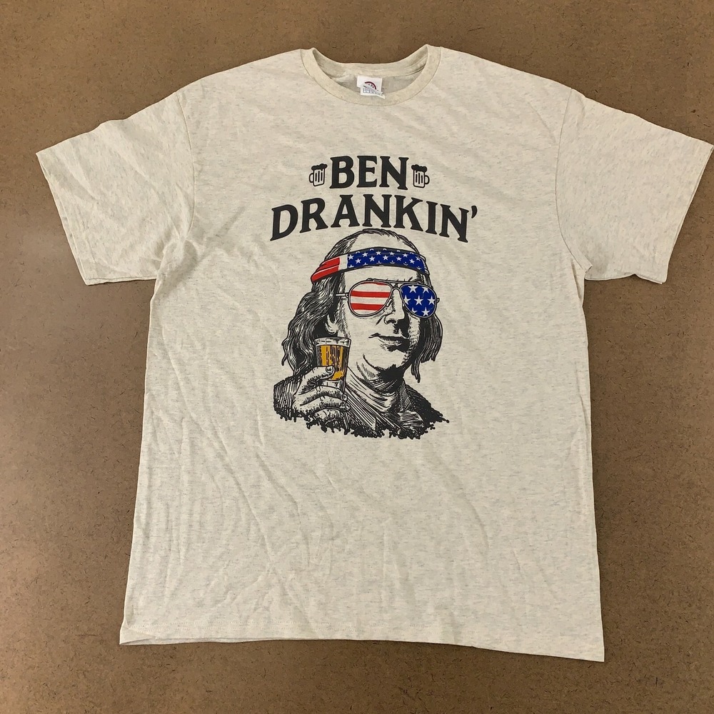 Delta Adult Size Large Oatmeal Heather Ben Drankin' Graphic Short Sleeve T-Shirt